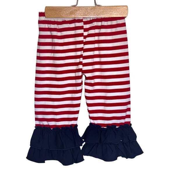 Patriotic Dress & Pants Set Girls 5T Red White Blue Stars Striped Ruffle Cotton - Picture 3 of 9